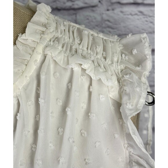 Womens Ivory Top SIZE SMALL Sheer Swiss Dot Blouse Sleeveless V Neck Ruffles NWT - Picture 6 of 10